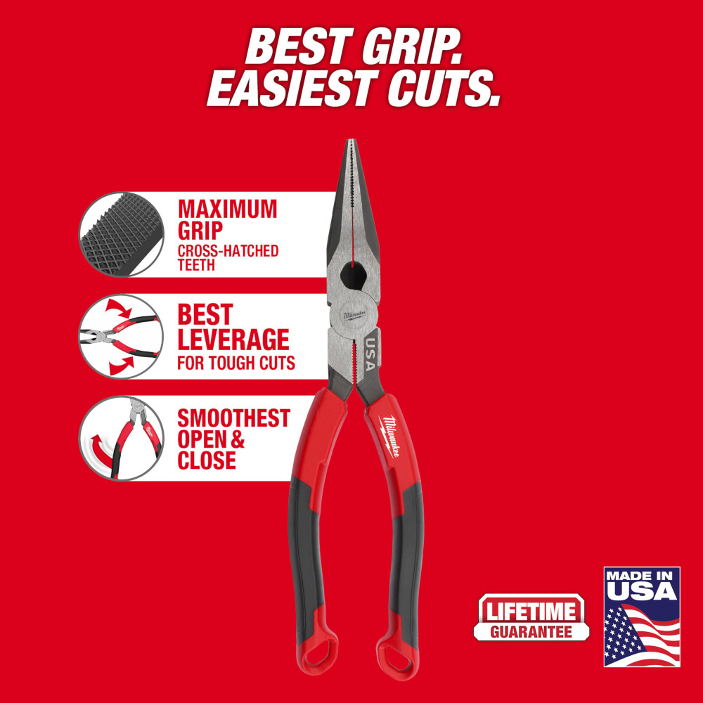 Milwaukee 8-Inch Long Nose Comfort Grip Pliers from Columbia Safety